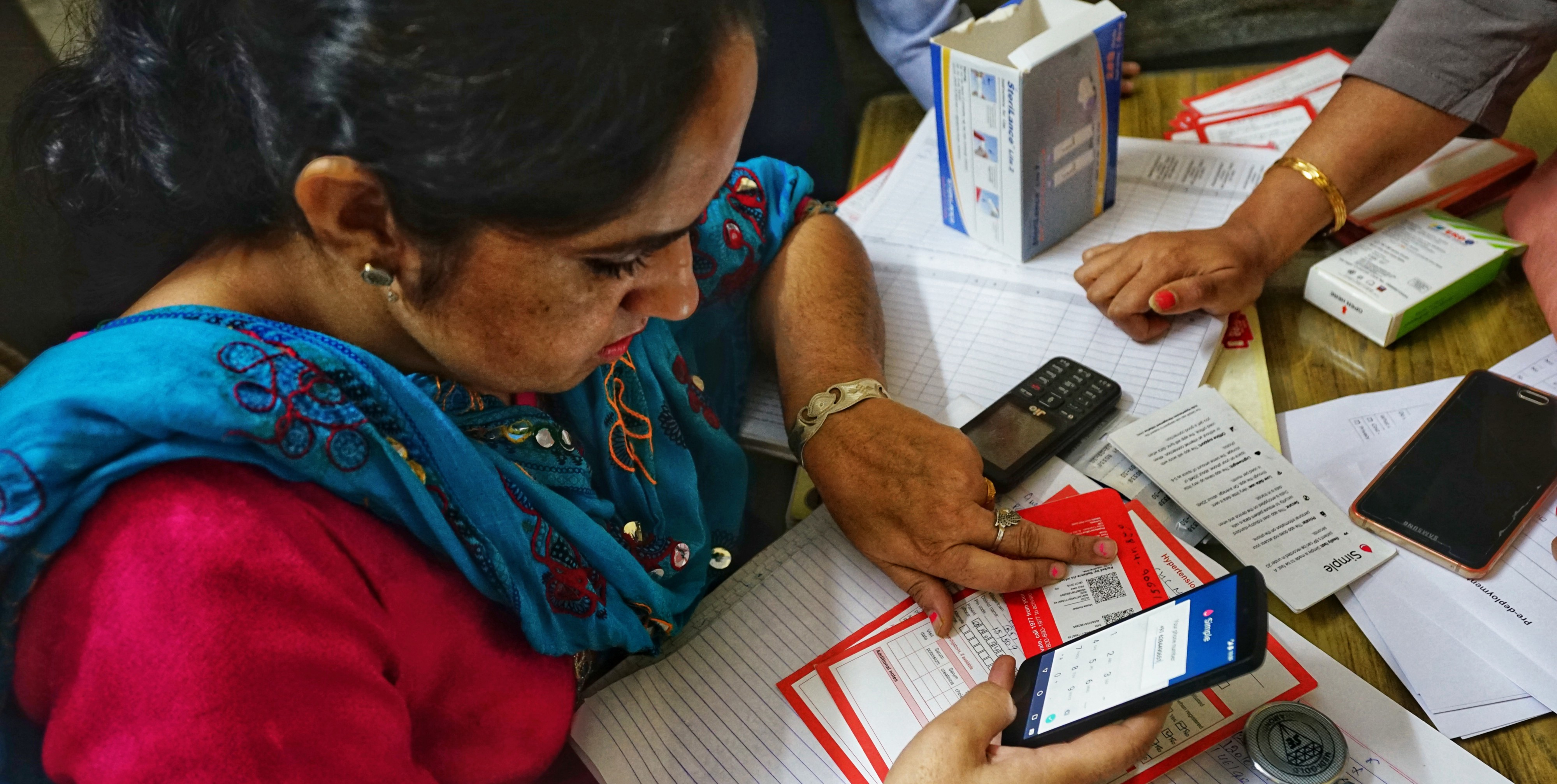 A nurse using the offline-first Simple app in rural Punjab