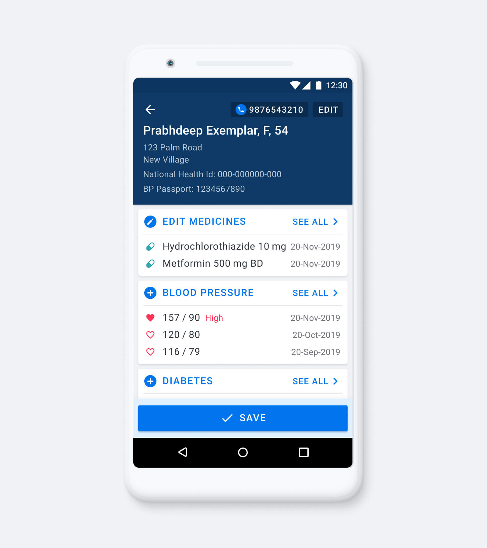 Patient blood pressure measures show in the Simple app